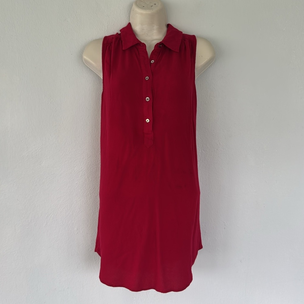 Forever 21 red collared button front sleeveless shift style dress size medium - Picture 3 of 12